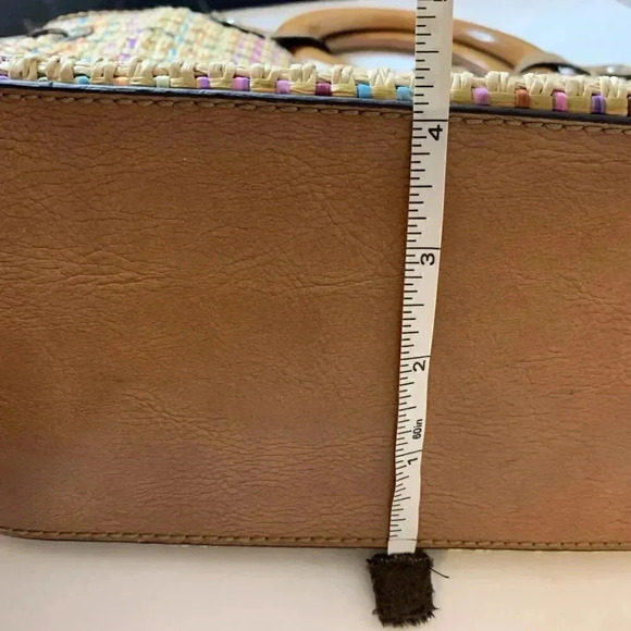 Vtg Fossil Pastel Basket‎ Weave Straw Wood Handle Leather Trim Bag (No Strap) - Picture 13 of 13